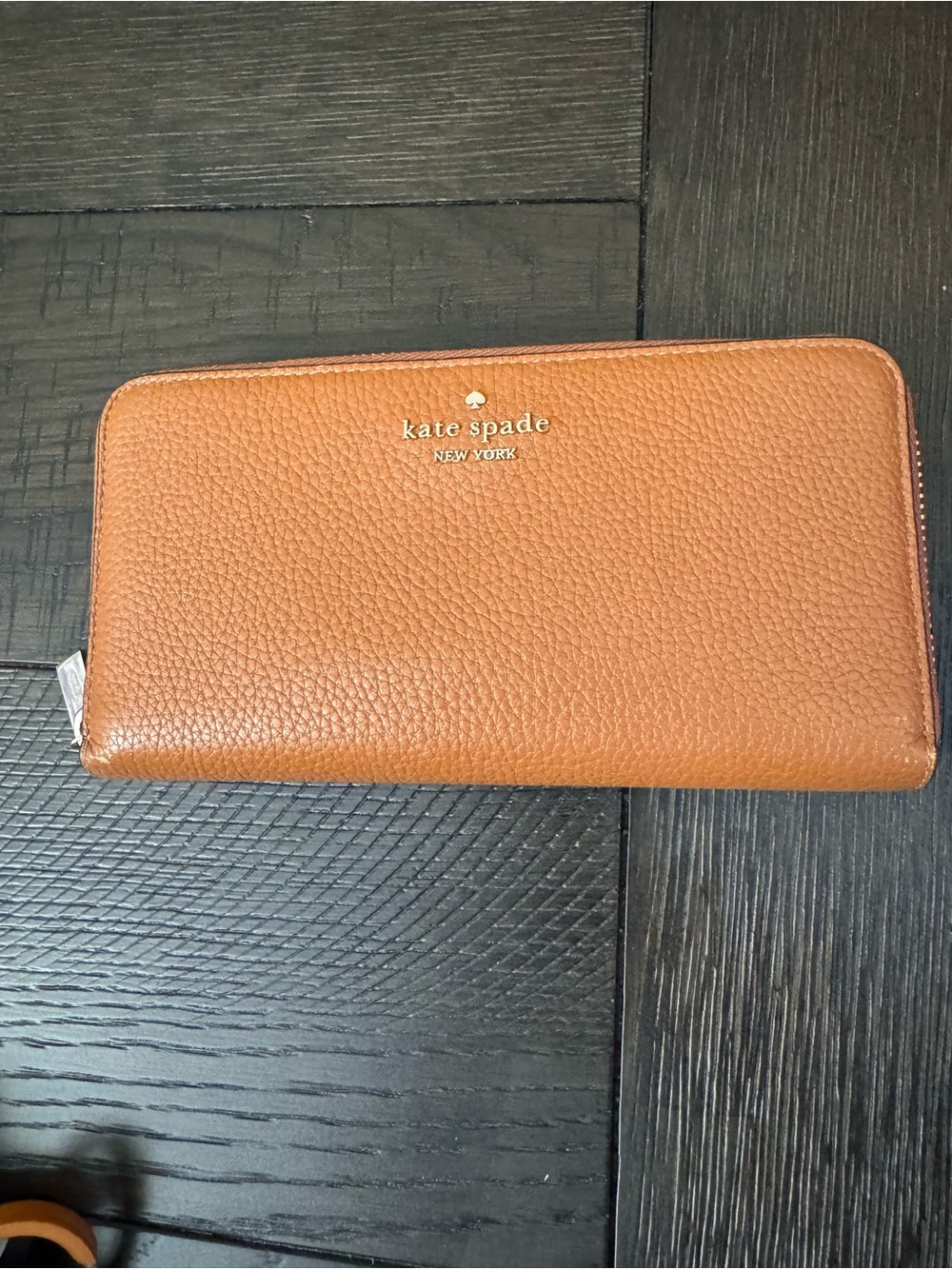 kate spade Pebbled Leather Zip Around Wallet - warm gingerbread